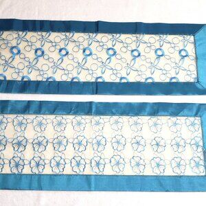Set Of 2 Vintage Handsewn Satin Table Runners 36x13 Inches Turquoise VGC